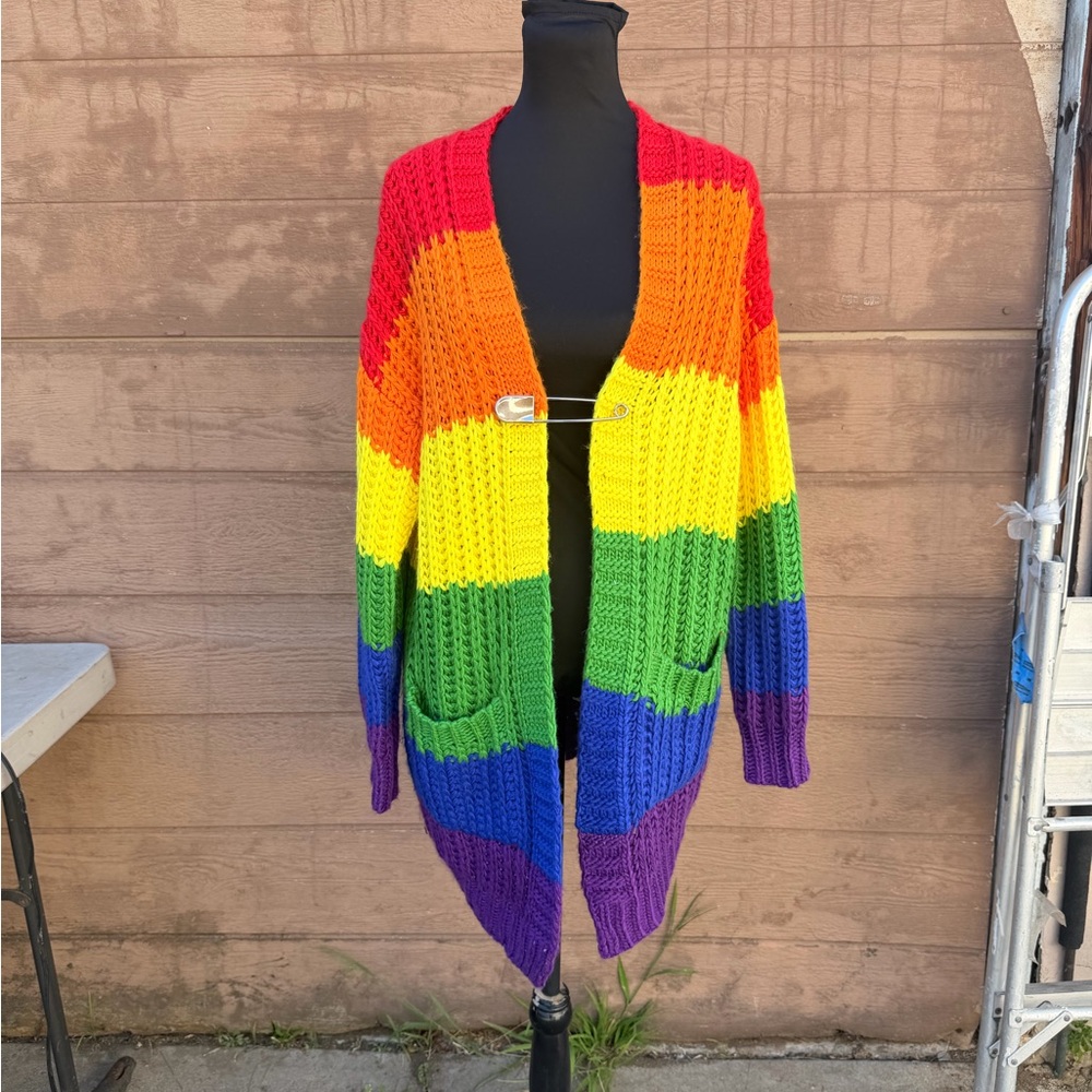 Current Mood rainbow Luv it Chunky RainbowWomen's Cardigan Sweater
